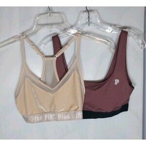 Victoria's Secret Ultimate Pink Sports Bras Sz L Lot Of 2 Logo Stretch Comfy
